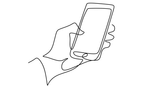 Grafische Zeichnung One-Line Hand mit Smartphone steht für Mitarbeiterrekrutierung