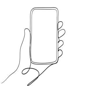 One-Line Zeichnung Hand mit Smartphone symbolisiert Erfolgsfaktoren für Unternehmenswebsite