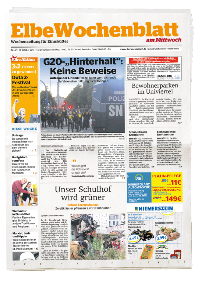 Seite aus Elbe Wochenblatt steht für FUNKE Anzeigenblätter Hamburg