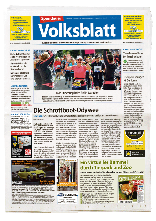 Seite aus Spandauer Volksblatt steht für FUNKE Anzeigenblätter Berlin