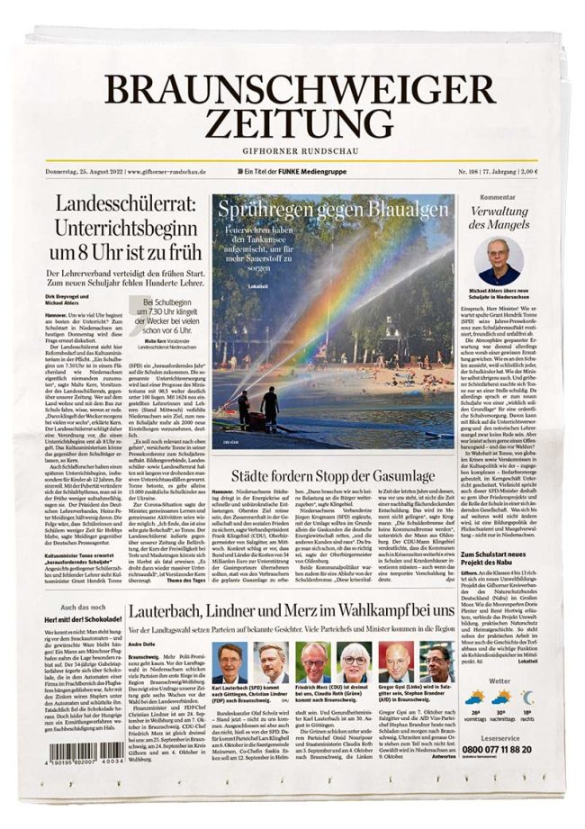Seite aus Braunschweiger Zeitung steht für FUNKE Tageszeitungen Niedersachsen