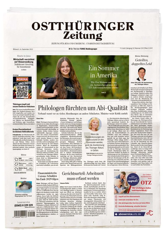 Seite aus Ostthüringer Zeitung steht für FUNKE Tageszeitungen Thüringen