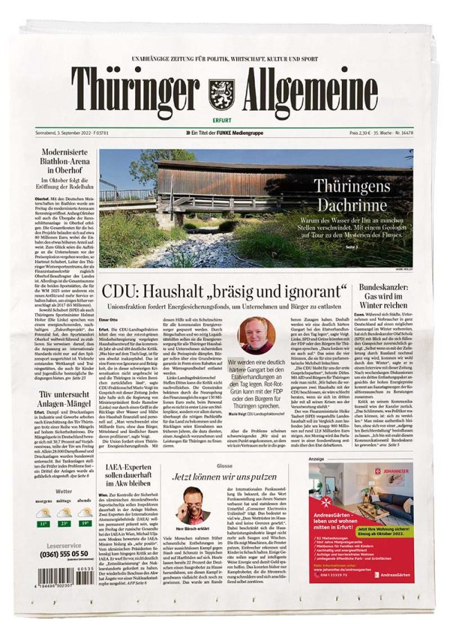 Seite aus Thüringer Allgemeine steht für FUNKE Tageszeitungen Thüringen