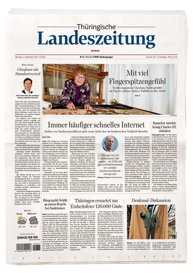 Seite aus Thüringische Landeszeitung steht für FUNKE Tageszeitungen Thüringen