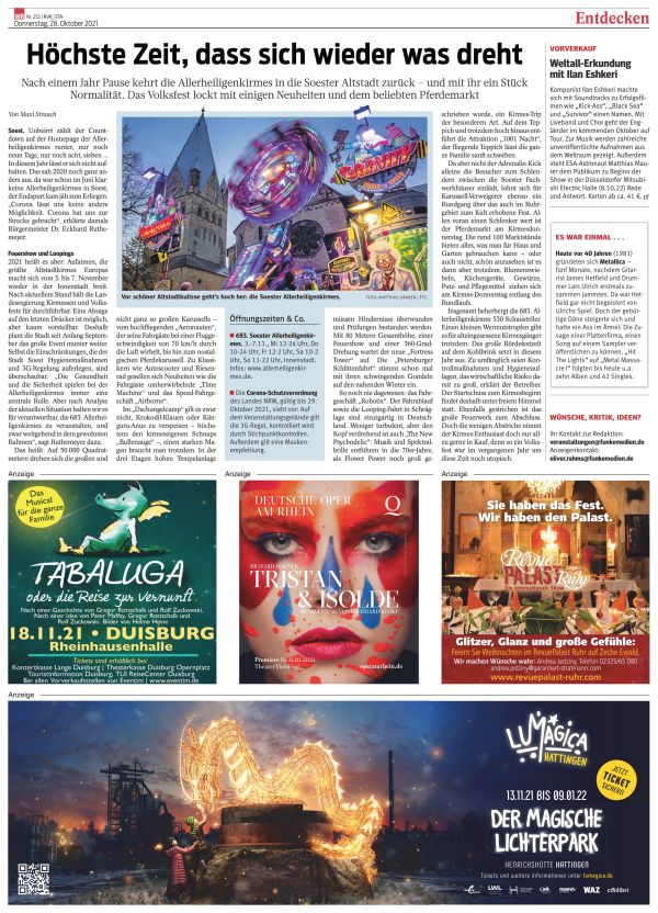 Zeitungsseite Westfälische Rundschau mit Anzeige von LUMAGICA als Beispiel, Best Practice bei Wir lieben Werbung
