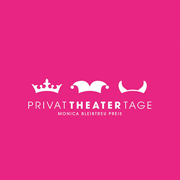 Logo Privattheatertage Hamburg, Silhouette von Krone, Narrenkappe, Hörner auf pinken Grund