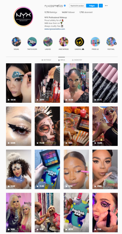 Instagramseite NYX steht für Gender-Marketing
