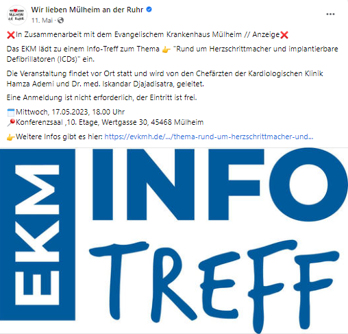 Facebook Posting Evangelisches Krankenhaus Mülheim, Einladung zum Info Treff