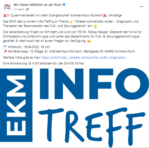 Facebook Posting Evangelisches Krankenhaus Mülheim, Einladung zum Info Treff