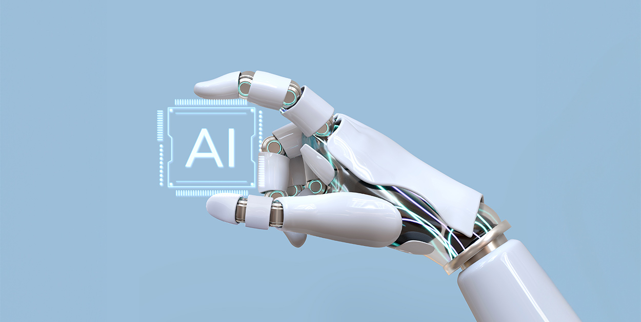 Roboter Hand mit AI Hologramm in der Hand symbolisiert KI im Marketing.